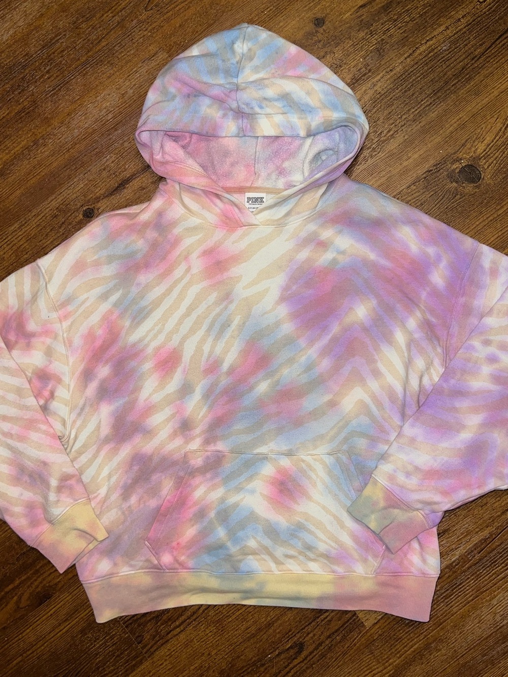PINK Victoria's Secret Pastel Tie-Dye Y2K Zebra Printed Hooded Pullover Size S